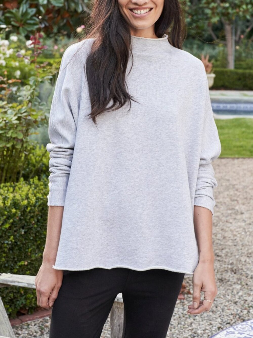 Frank & Eileen Effie Long Sleeve Funnel Neck Capelet - Grey Small
